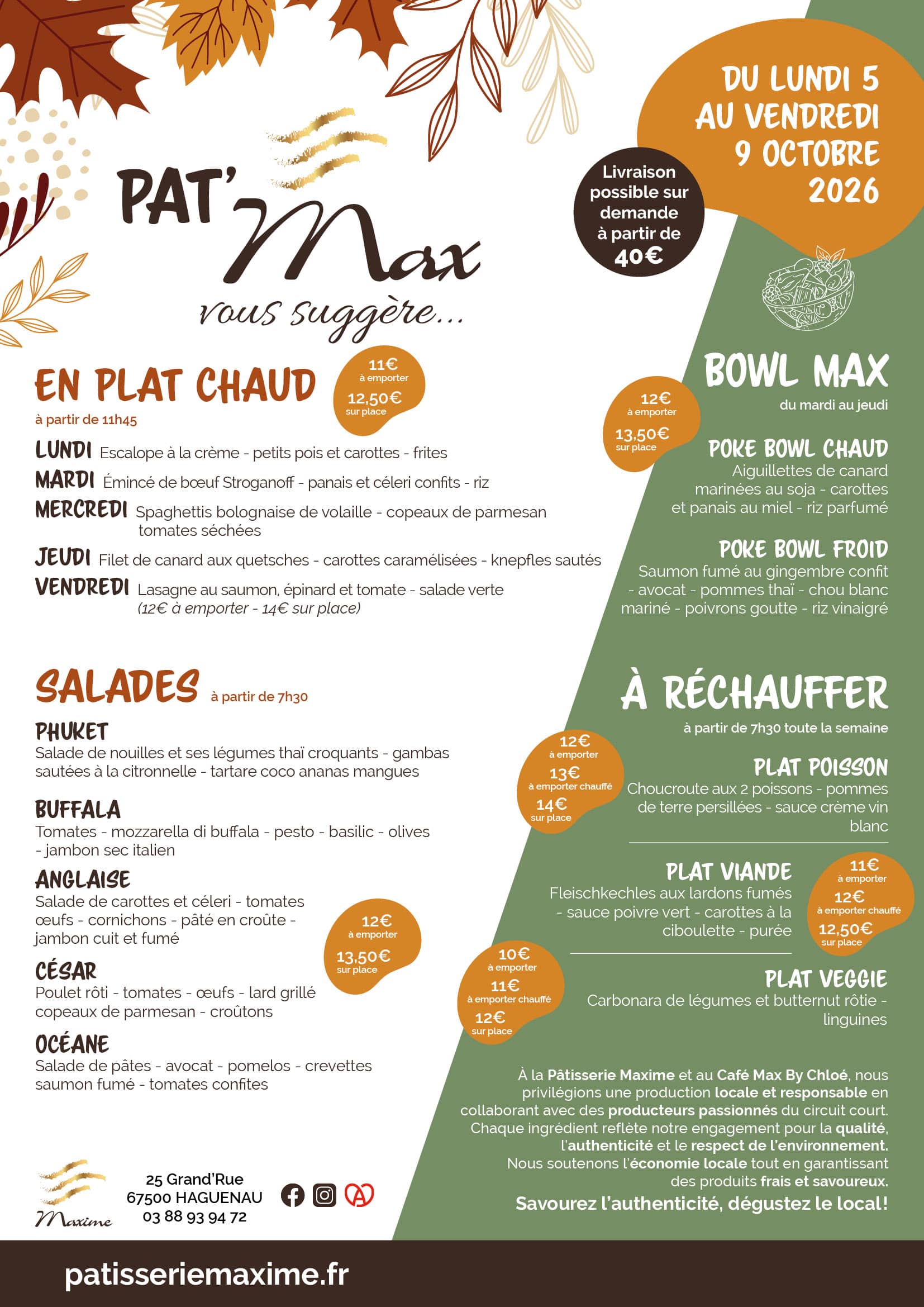 Suggestions de la semaine Pâtisserie Maxime - Semaine 41