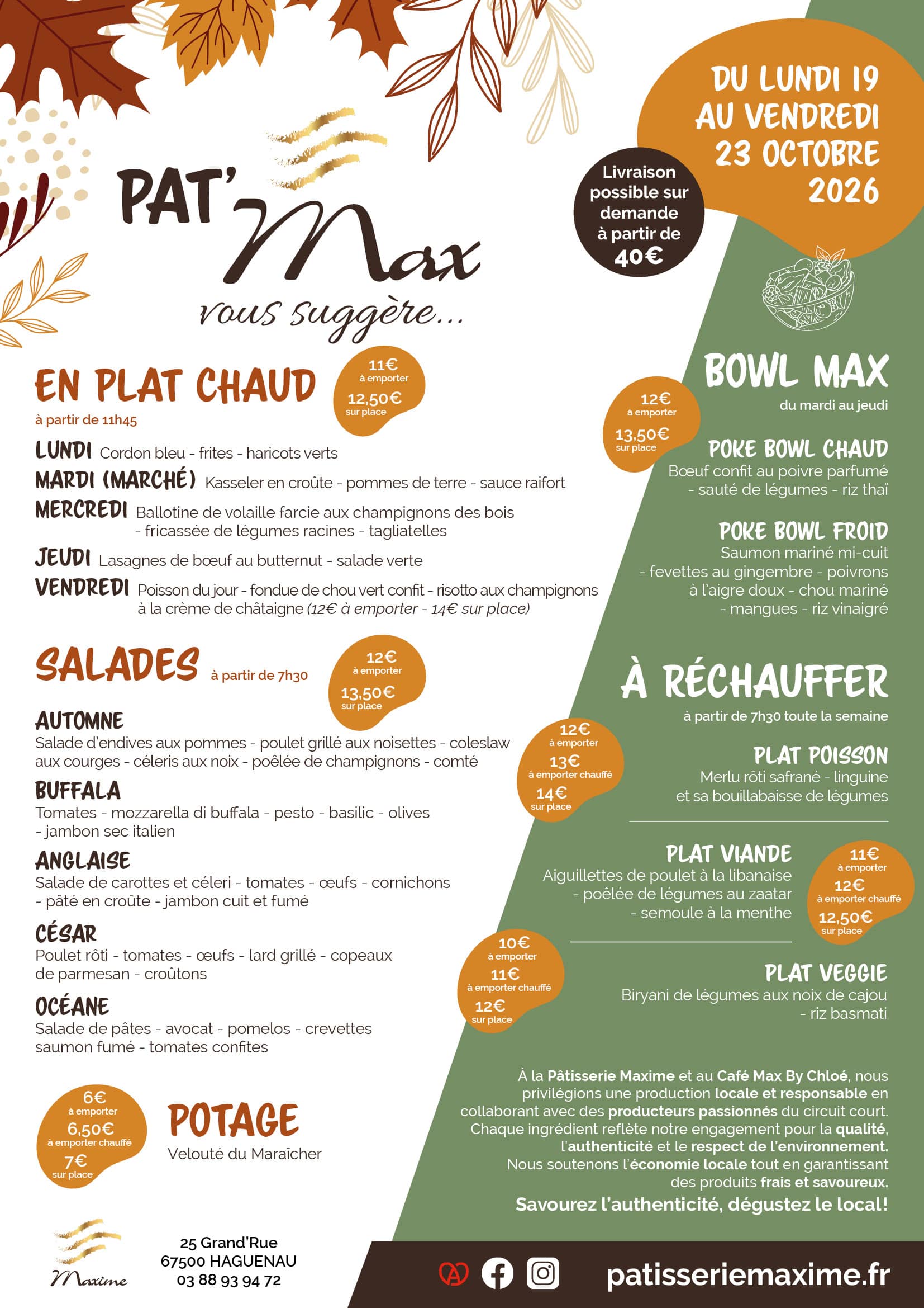 Suggestions de la semaine Pâtisserie Maxime - Semaine 43
