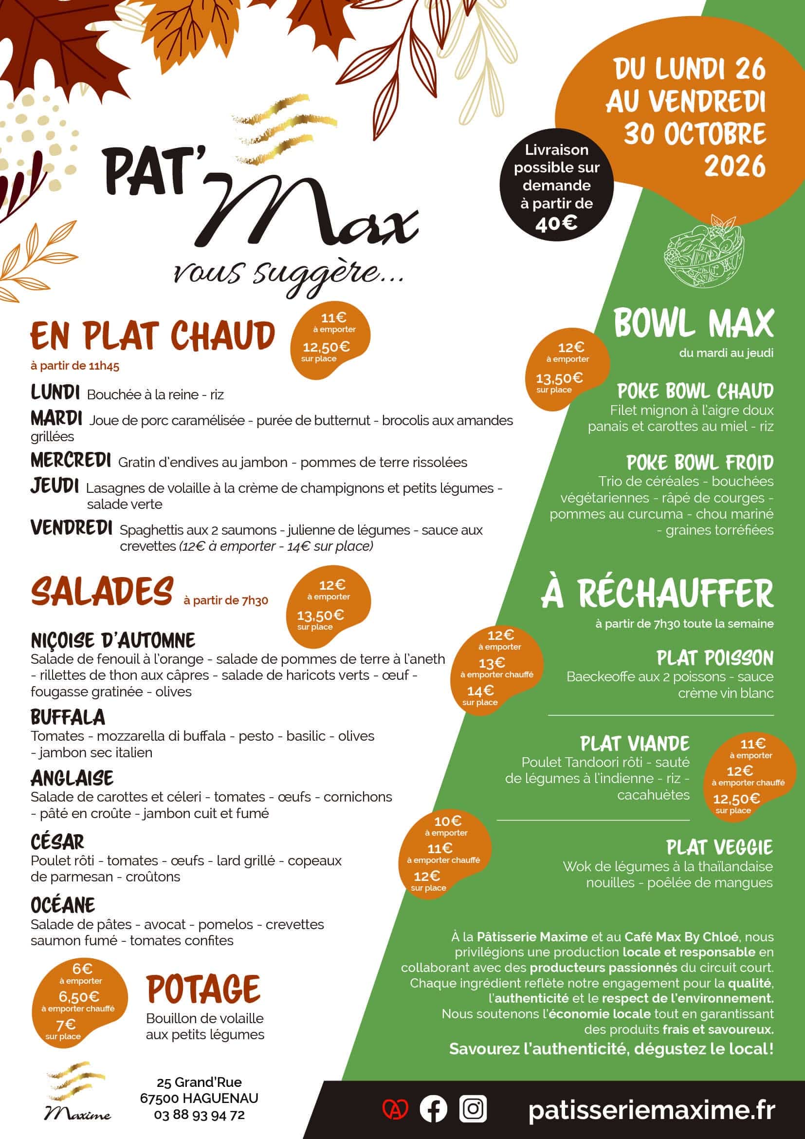 Suggestions de la semaine Pâtisserie Maxime - Semaine 44