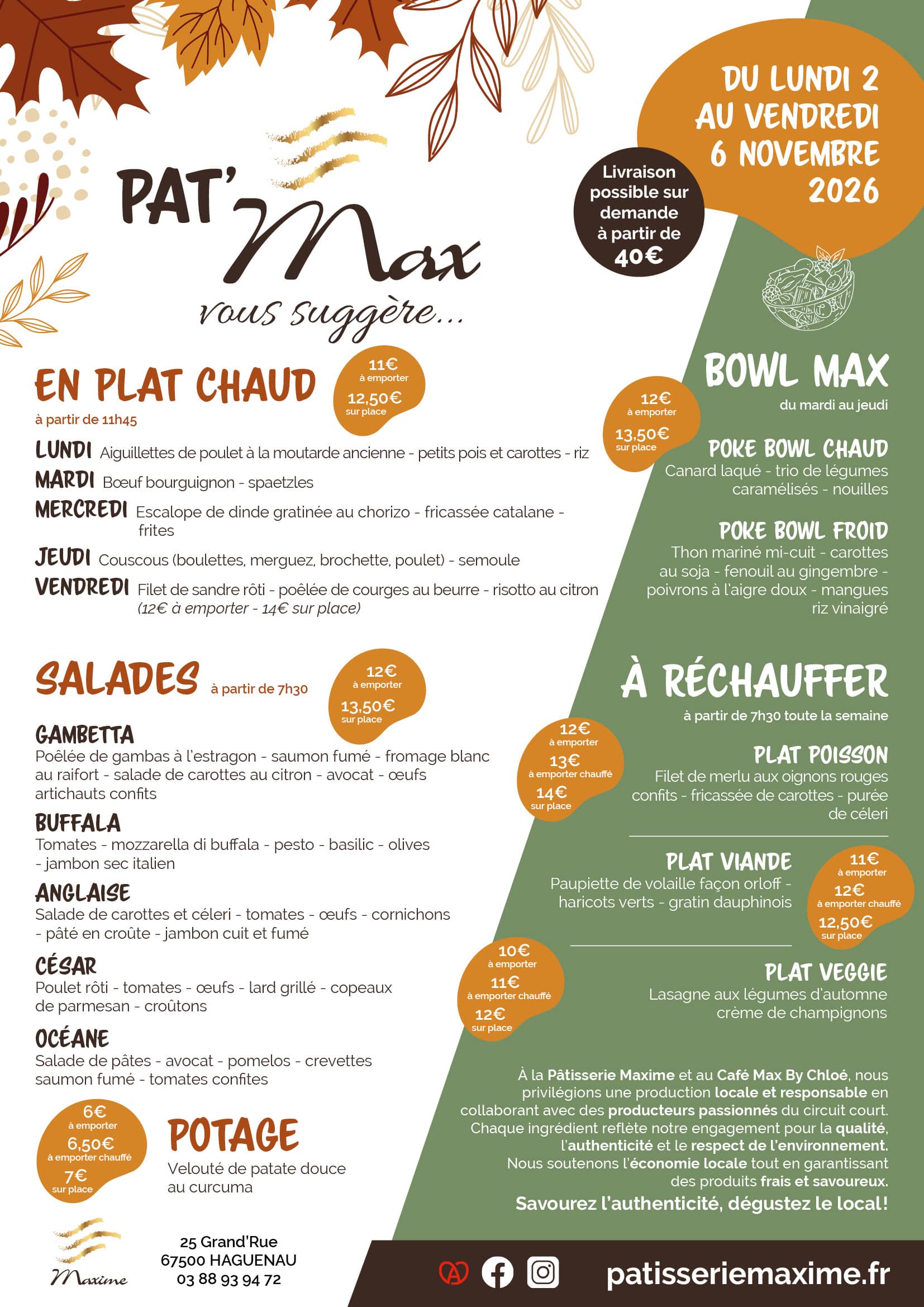 Suggestions de la semaine Pâtisserie Maxime - Semaine 45